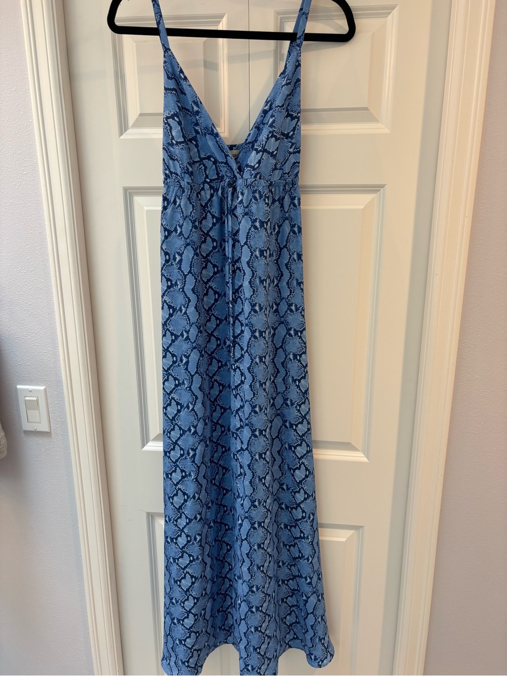L'AGENCE Blue Snake-Print V-Neck Maxi Slip Dress